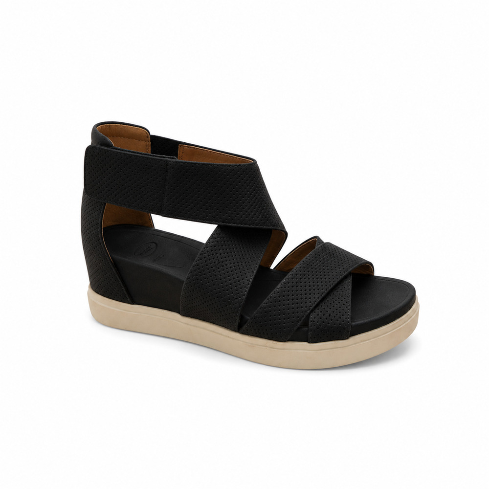 Dr. Scholl's Black Perforated Crisscross Wedge Sandals Size 8.5